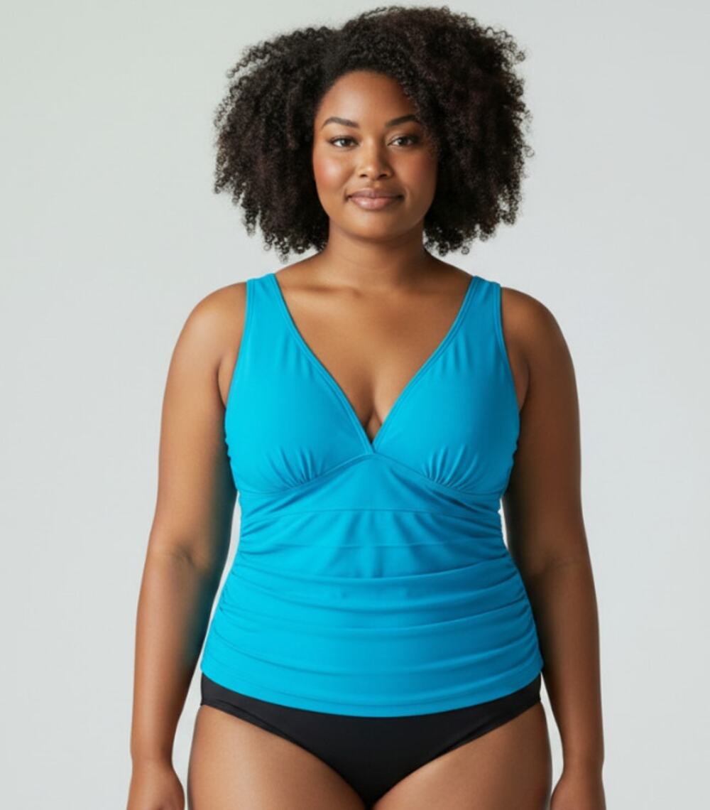 Cacique Swimsuit Womens Size 24 One Piece Plunge Wired Support Teal Blue